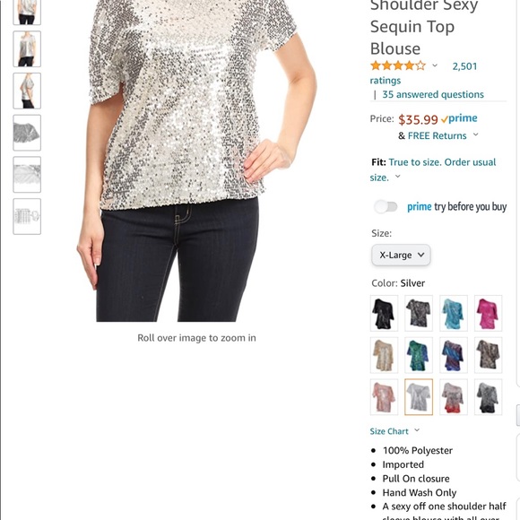 Anna Kaci Silver Sequin Off the Shoulder Sequin Top - Size XL - Picture 4 of 4